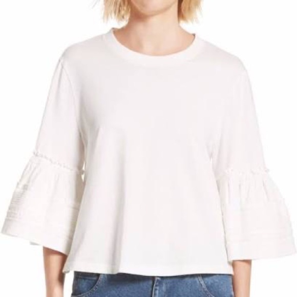 SEE BY CHLOE CREWNECK BELL SLEEVE COTTON TOP Size Small Chic Stylish MINIMALIST